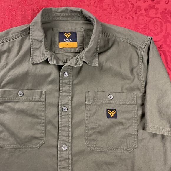 Hawx Work Gear Shirt Mens XL Olive Green Button Up Flap Pockets Short Sleeve - Picture 1 of 8